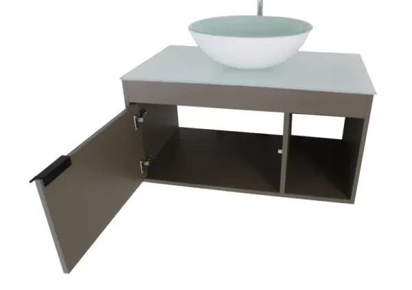 Gabinete para Banheiro 60cm Cinza com Cuba Redonda Branca – VMEX - Image 2